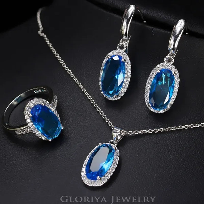 Gloriya Wedding/Bride Noble Jewelry High Quality Silver Plated Women'S/Girl'S Red AAA Cubic Zirconia Rings Chain Necklace Earrings Wedding Jewelry Sets Christmas Gifts