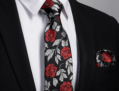 Ties for Men Floral Tie Handkerchief Cufflinks Set Formal Flower Classic Mens Necktie & Pocket Square Wedding