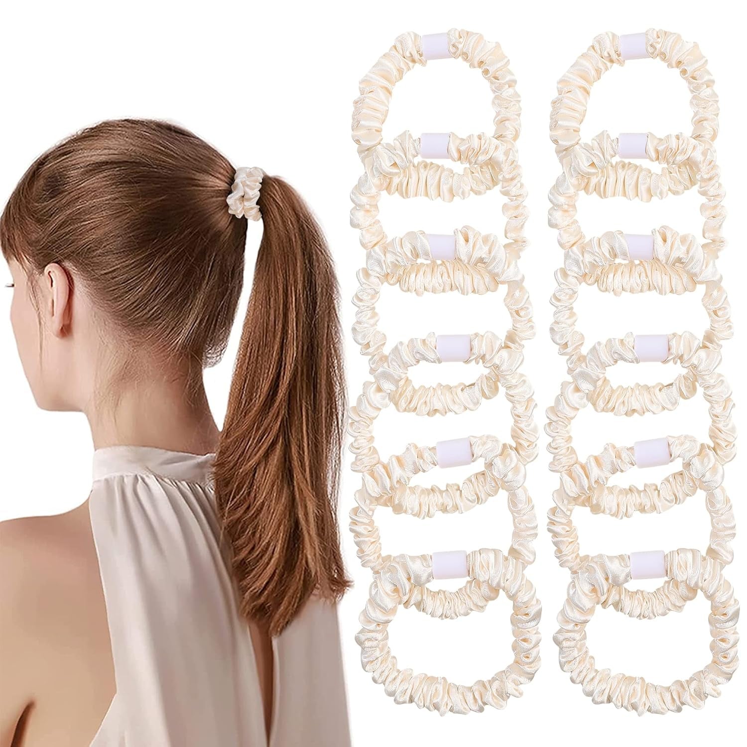 Hair Ties Satin Scrunchies - Small Mini Scrunchy for Women Thick Thin Hair Accessories Cute Soft No Slip Hair Elastics Ponytail Holder for Curly Hair No Damage Hairties Gift for Girls… Champagne - WORLD TIME VISITS
