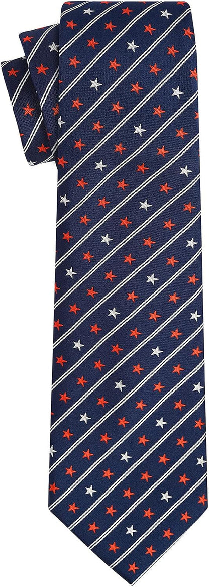 Mens Silk Tie Set Patriotic Ties the USA Necktie + Pocket Square