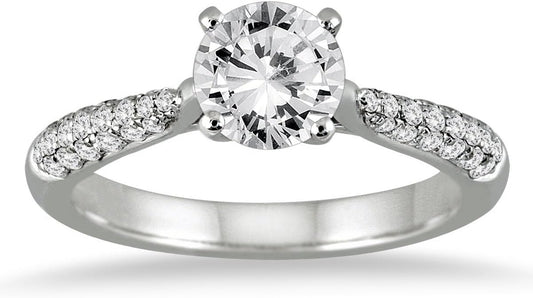 AGS Certified 1 Carat TW Pave Diamond Ring in 14K White Gold (I-J Color, I2-I3 Clarity)
