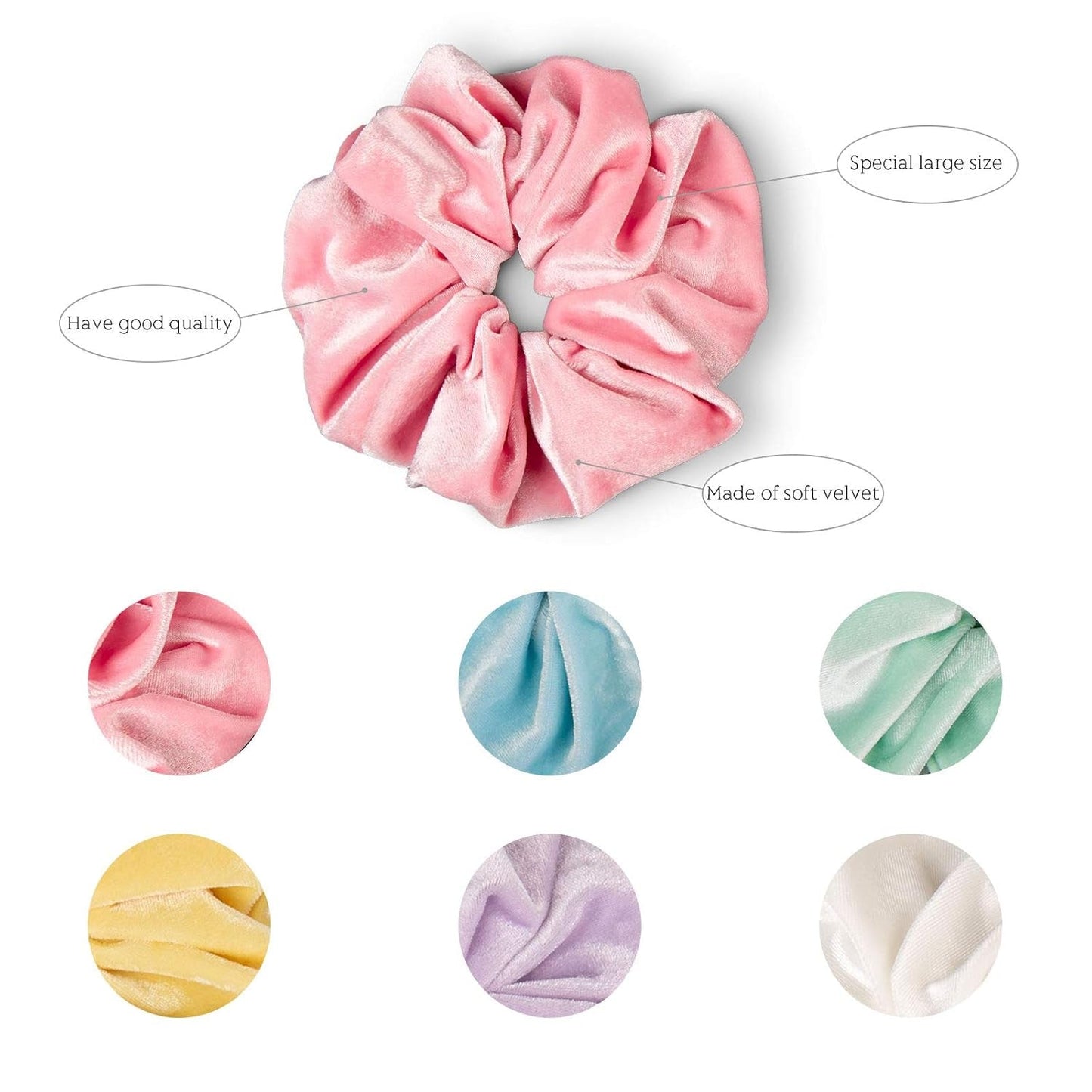 Pastel Hair Scrunchies Large Velvet Elastic Scrunchy Bobbles Ice Cream Color Hair Bands Soft Hair Ties Hair Accessories for Girls Women, 6 Colors