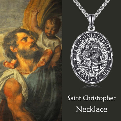 Patron Saint Necklace Sterling Silver Amulet Medal Pendant Religious Protector Jewelry Gifts for Women Men