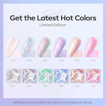 Pearl Gel Nail Polish Set, 6 Colors Aurora Iridescent Shimmer White Pink Purple Mermaid Nail Drawing Gel Polish Soak off Led Glitter Nail Polish Swirl Shell Thread Effect DIY Gift