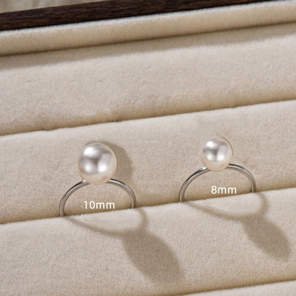 Shell Pearl 925 Sterling Silver Ring for Women Girls Adjustable Expandable round Ball Wedding Statement Finger Rings Comfort Fit Simple Elegant Engagement Promise Birthday Jewelry Gift