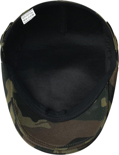 Men Newsboy Cap Cotton Flat Ivy Gatsby Driving Hat (Green Camouflage)