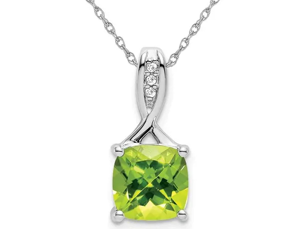 2.00 (Ctw) Natural Cushion-Cut Peridot Pendant Necklace in 14K White Gold with Chain
