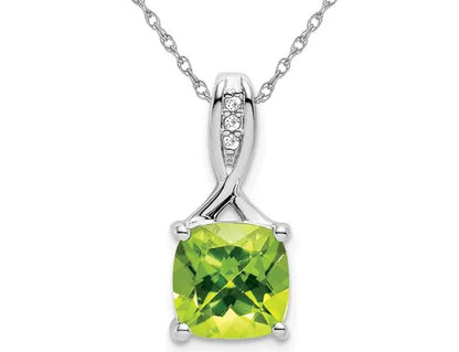 2.00 (Ctw) Natural Cushion-Cut Peridot Pendant Necklace in 14K White Gold with Chain