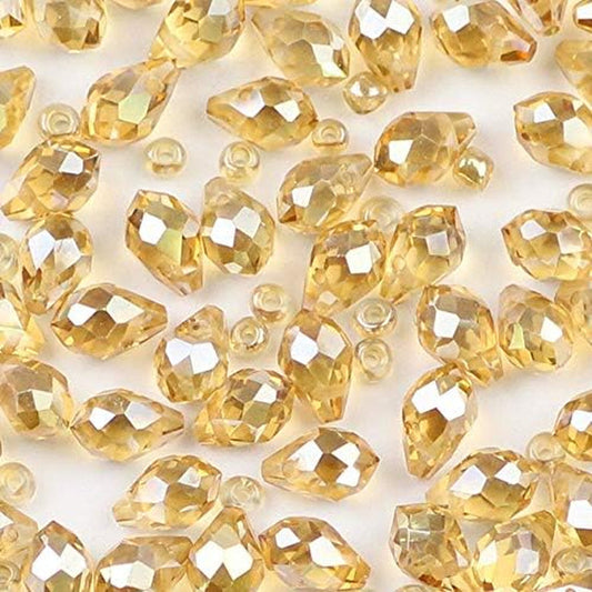 58Mm Austrian Crystal Teardrop Glass Beads 50Pcs Briolette Waterdrop Pendant Loose Beads for Jewelry Making Bracelet DIY - (Color: Gold Champagne) - WORLD TIME VISITS
