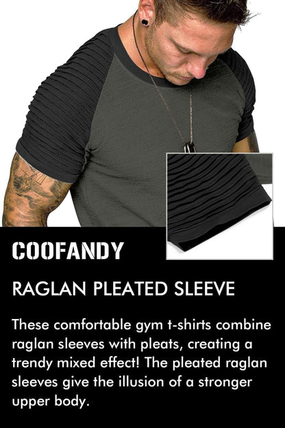 Men'S Muscle T-Shirt Pleated Raglan Sleeve Bodybuilding Gym Tee Short Sleeve Fashion Workout Shirts Hipster Shirt