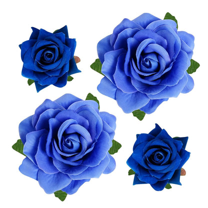 Rose Hair Clip Flower Hairpin Rose Brooch Floral Clips, 4 Pcs Fabric Rose Flowers Hair Clips Mexican Hair Flowers Pin up Headpieces for Woman Girl Wedding Party Mother'S Day (2 Sizes) (Blue)
