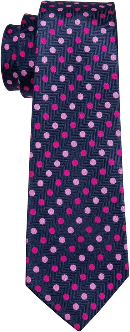 Men'S Tie Set Polka Dot Handkerchief Cufflinks Plaid Fashion Neckties Wedding Business