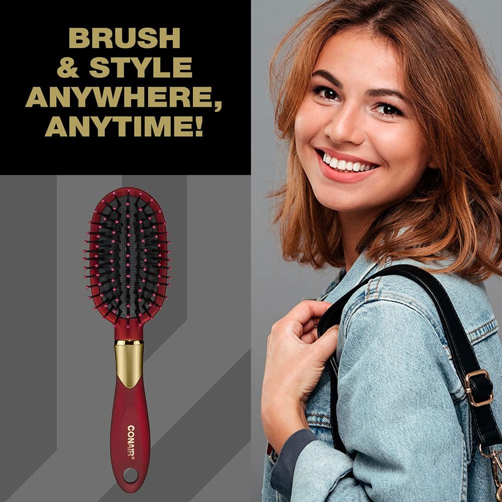 Velvet Touch Oval Cushion Hair Brush - Travel Hairbrush- Detangling - Curly or Straight Styles - Detangler Brushes - Women or Men - Colors at Random