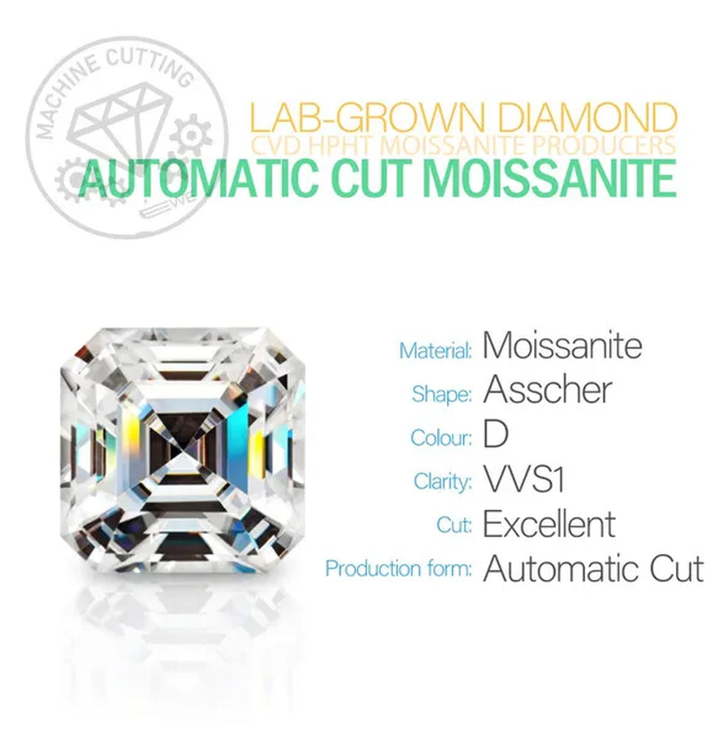 HOLYCOME Asscher Brilliant Cut 7X7Mm (2 Ct) DEFIJ Color Moissanites Loose Stone Diamond Ring Jewelry Bracelet Material High Quality