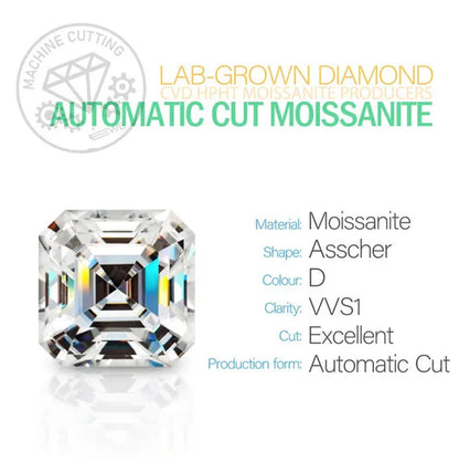 HOLYCOME Asscher Brilliant Cut 7X7Mm (2 Ct) DEFIJ Color Moissanites Loose Stone Diamond Ring Jewelry Bracelet Material High Quality