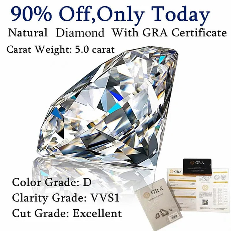 Natural Diamonds D Color Round Shape VVS1 Excellent Clarity Natual Diamonds With GRA Certificate Report and Card 1.0 Carat/ 2.0 Carat /3.0 Carat/4.0 Carat/5.0 Carat,Retail Price $9999 - WORLD TIME VISITS