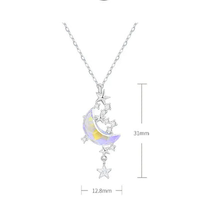 New Star Moon Love Opal Pendant Necklace Moonstone Necklace Female Fashion Valentine's Day Anniversary Gift