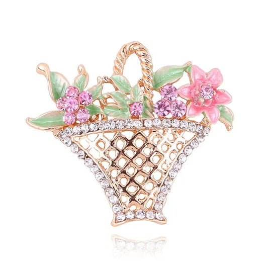 Fashion Hollow Flower Basket Diamond Brooch for Women Wedding Brooch Scarf Button Dress Wearing Brooches - WORLD TIME VISITS