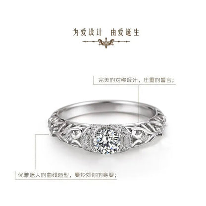 925 Sterling Silver Classical Baroque Pattern Carved White Sapphire Bride Wedding Engagement Ring Jewelry Size 4 5 6 7 8 9 10 11 12 13