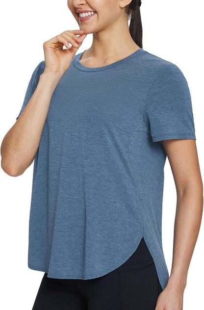 Women'S Short Sleeve Workout Shirts Tops Athletic Yoga Running Shirts Loose Fit with Side Slits Quick Dry T-Shirts - WORLD TIME VISITS