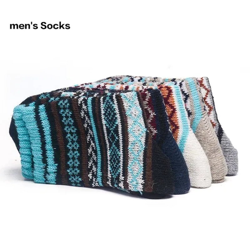 5Pairs Winter Knitting Cashmere Warm Cotton Soft Thicken Women Men Socks  Assorted Patterns Wool Sock For Men and Women