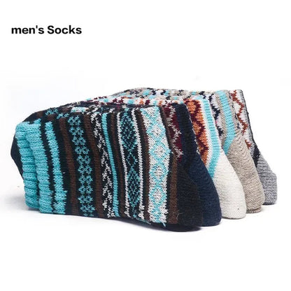 5Pairs Winter Knitting Cashmere Warm Cotton Soft Thicken Women Men Socks  Assorted Patterns Wool Sock For Men and Women