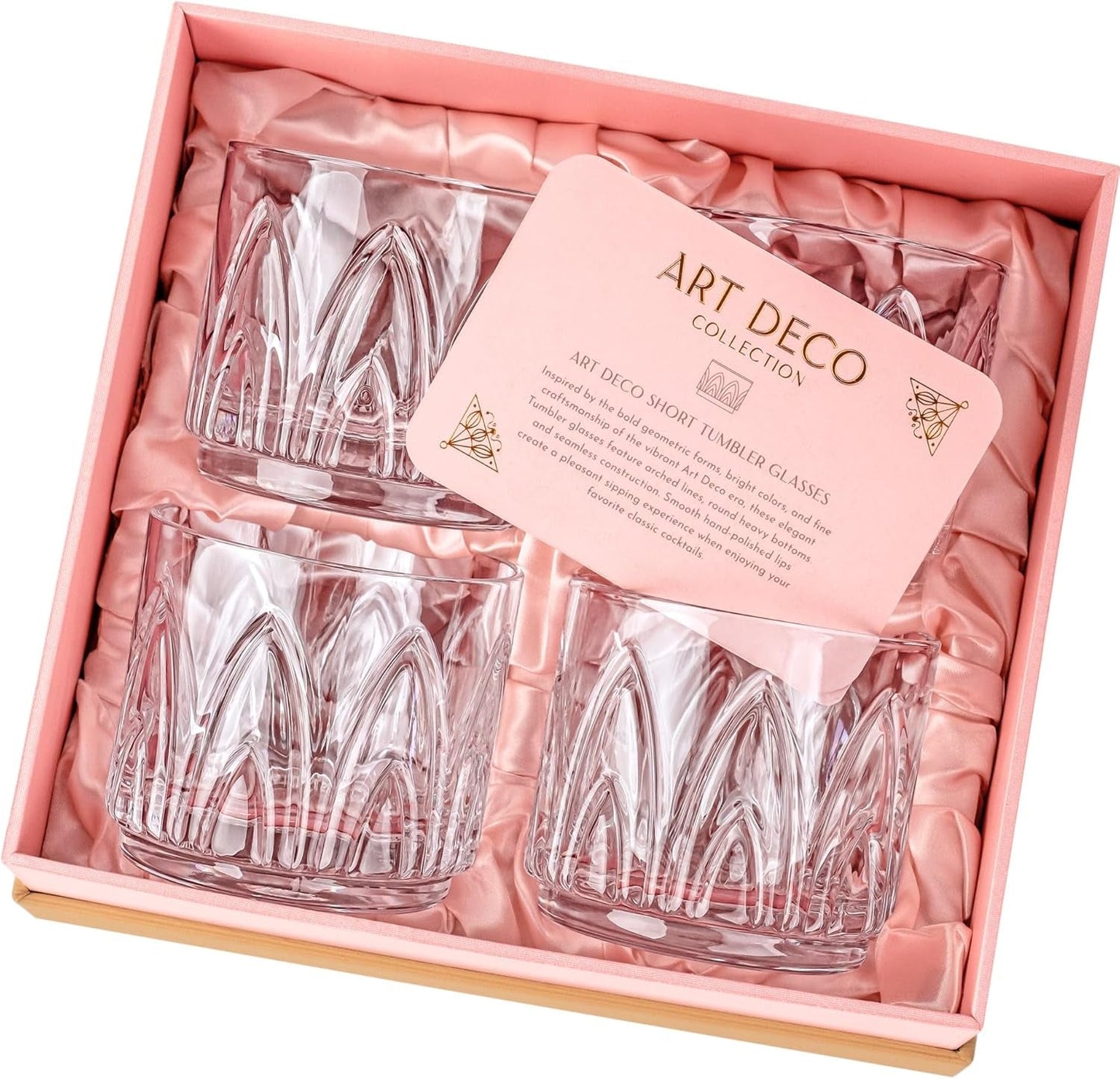 Vintage Art Deco Crystal Lowball Cocktail Glasses | Set of 4 | 11 Oz Short Tumbler Rocks Glassware for Drinking Craft Bar Drinks | Heavy Based Old Fashioned Glasses for Women