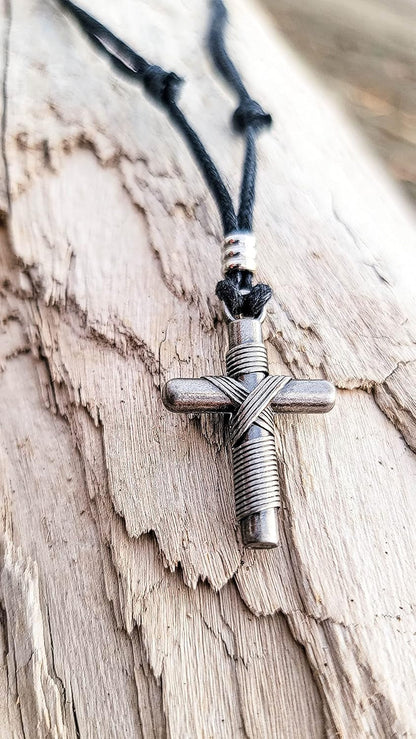 Wrapped Cross on Adjustable Cord Necklace