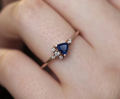 Exquisite Blue Zircon  Women Rose Gold Colour Wedding Engagement Rings Jewelry Size 4-11
