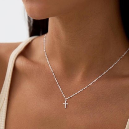 Cross Necklace for Women 14K Real Gold/Silver Plated Dainty Small CZ Cross Pendant Simple Choker Necklace Trendy Cute Sideways Cross Box Chain Necklace Easter Christian Baptism Religious Faith Jewelry Gift