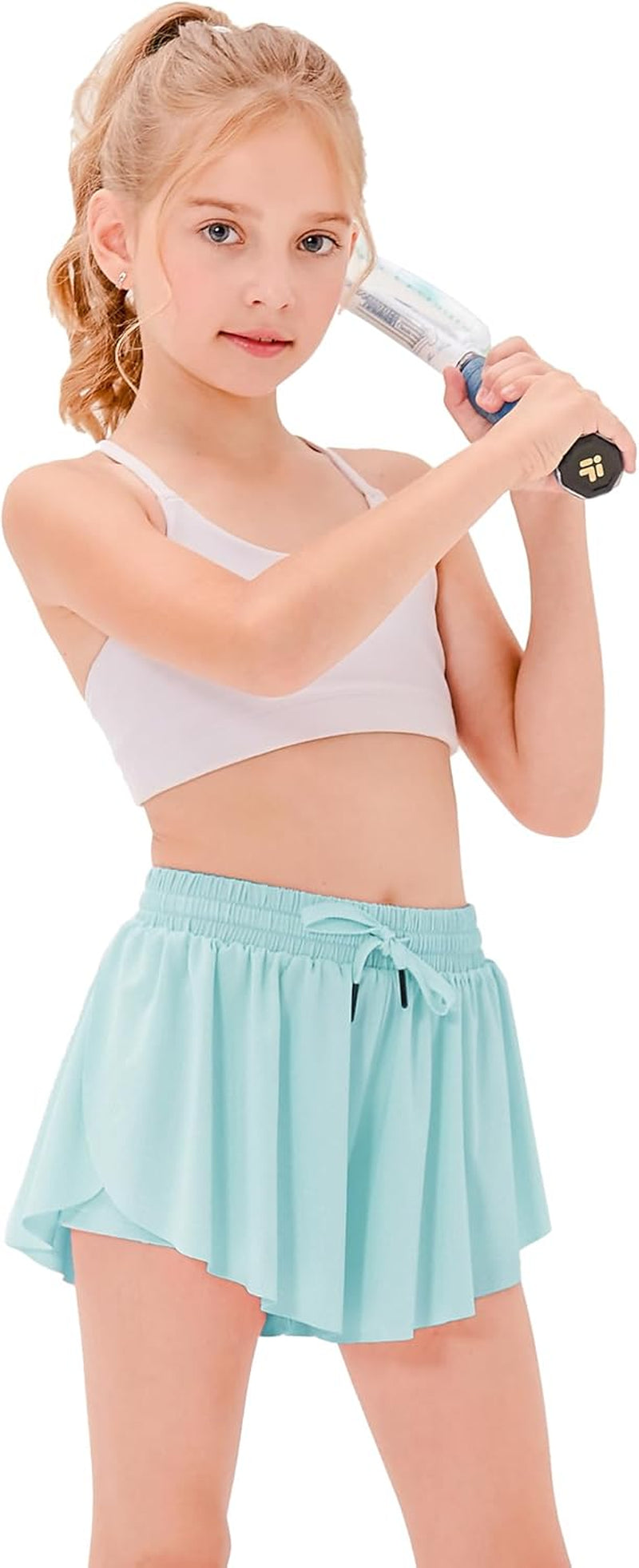 Girls Flowy Shorts with Pockets Athletic Running Skirt High Waist Butterfly 2 in 1 Sports Short 5-16 Years - WORLD TIME VISITS
