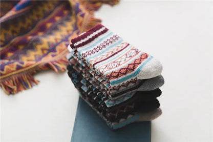 5Pairs Winter Knitting Cashmere Warm Cotton Soft Thicken Women Men Socks  Assorted Patterns Wool Sock For Men and Women