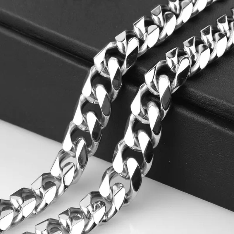 5/7/10/12/15mm Men's and Women's Chain Stainless Steel Silver Cuban Link Curb Chain Necklace or Bracelet
