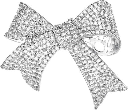 Real Gold Plated Cubic Zirconia CZ Ribbon Bridal Bowknot Bow Brooch Pins for Women