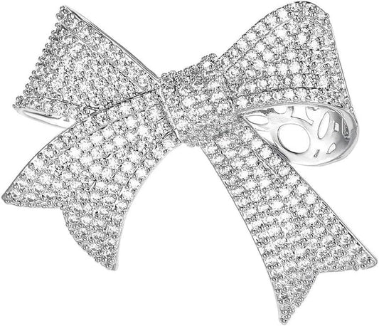Real Gold Plated Cubic Zirconia CZ Ribbon Bridal Bowknot Bow Brooch Pins for Women