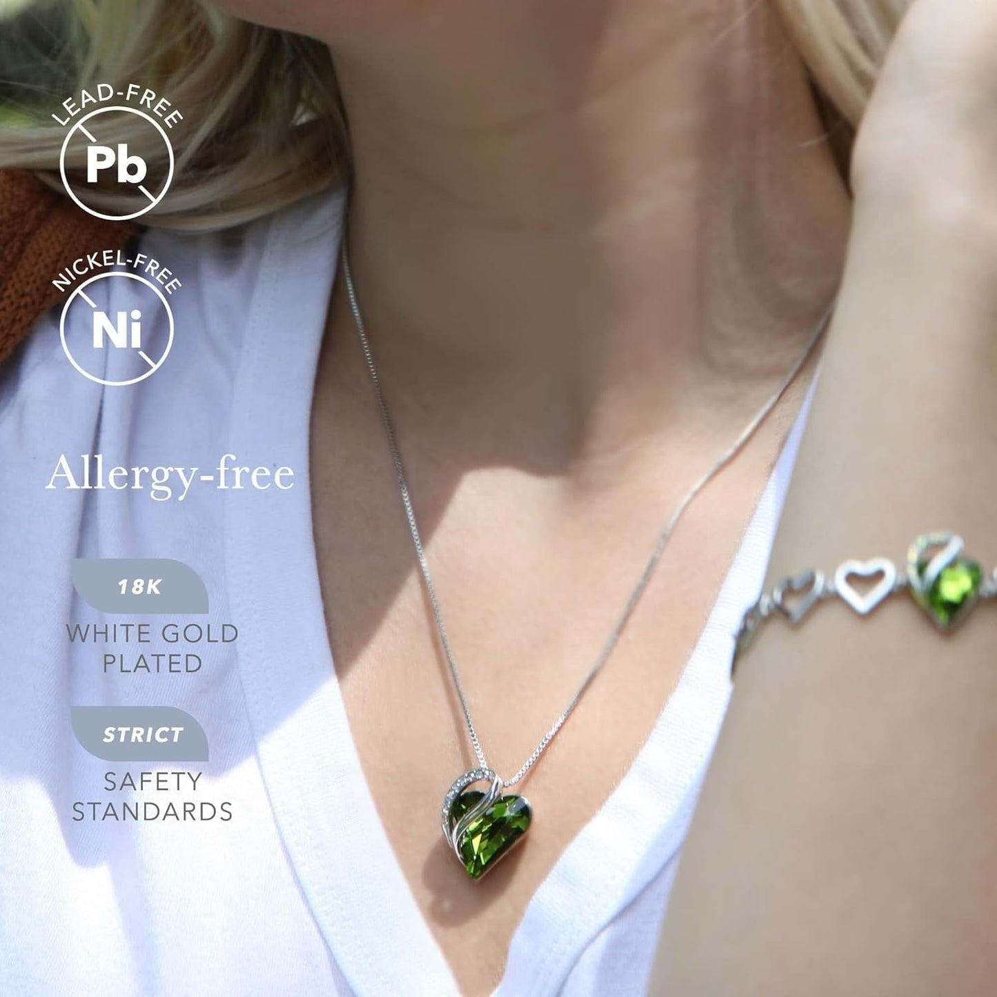 Gift Necklaces for Women, Infinity Love Heart Pendant with Birthstone Crystals, Silver Plated 18 plus 2 Inch Chain, Birthday Jewelry for Wife