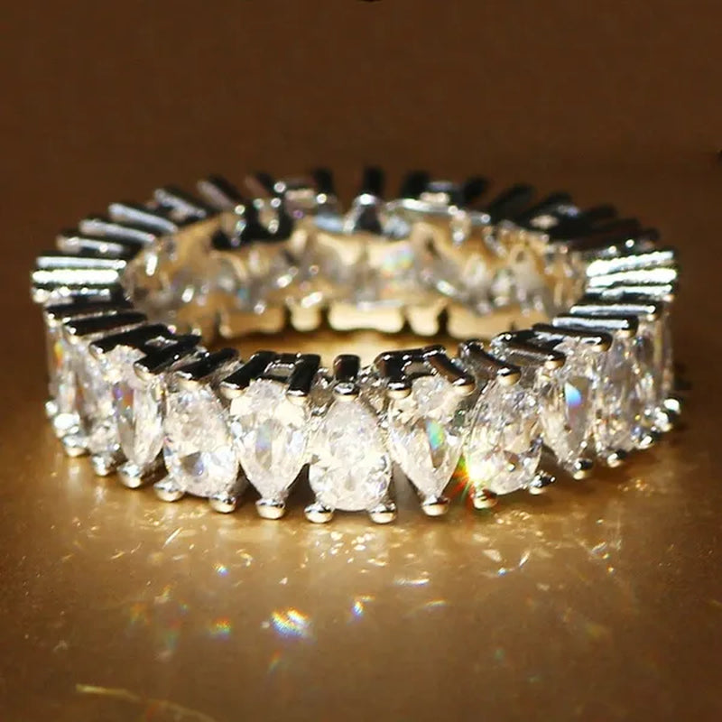 Luxurious  Silver Natural Gemstones White Sapphire Wedding Birthstone Bride Flower Engagement Ellipse Drop Ring Jewelry Size 6 7 8 9 10 - WORLD TIME VISITS