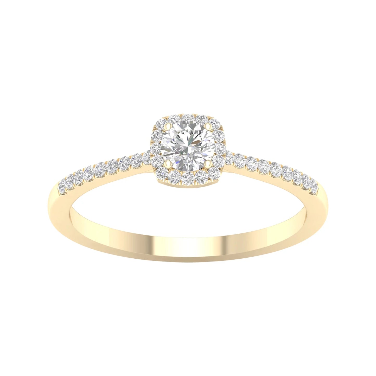 1/4 Ct TDW round Diamond Halo Engagement Ring in 10K Yellow Gold (H-I, I2) - WORLD TIME VISITS