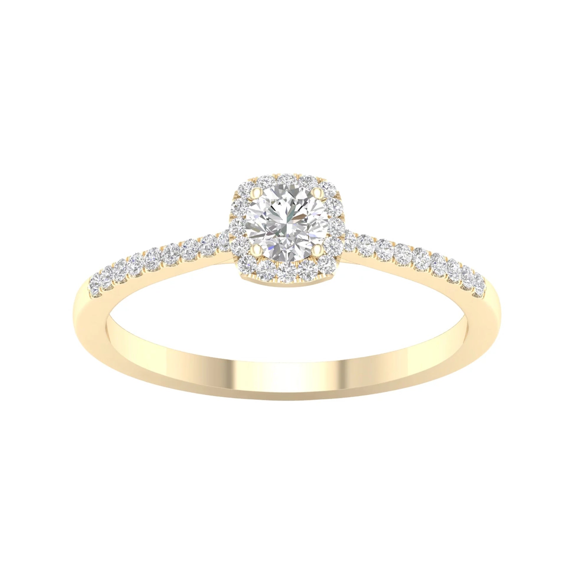 1/4 Ct TDW round Diamond Halo Engagement Ring in 10K Yellow Gold (H-I, I2) - WORLD TIME VISITS