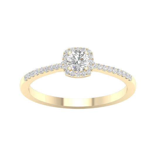 1/4 Ct TDW round Diamond Halo Engagement Ring in 10K Yellow Gold (H-I, I2) - WORLD TIME VISITS