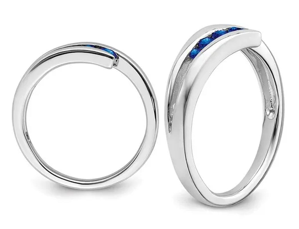 1/5 Carat (ctw) Natural Blue Sapphire Ring Band in 14K White Gold - WORLD TIME VISITS