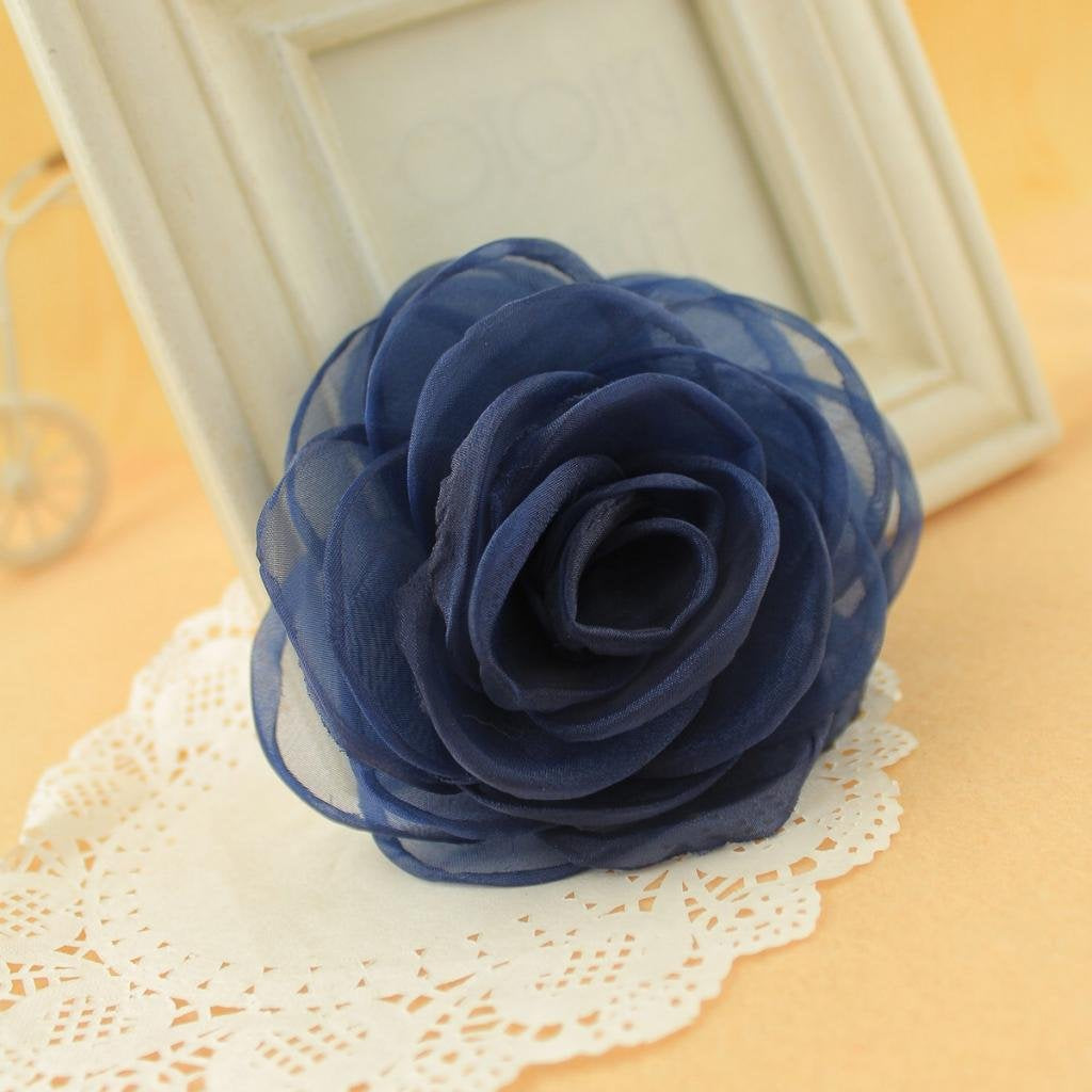 Rose Flower Hair Clips, Brooches, and Pins with Blue Accent | Versatile Floral Accessories for Women