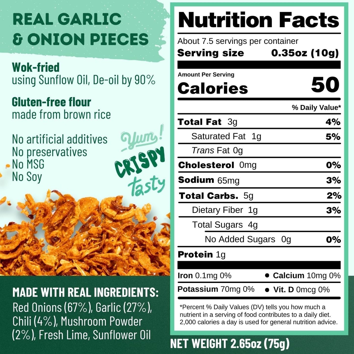 MILD Spice - Non-Oily Chili Crisp Topper, Rice Seasoning, Ramen Topper, Furikake | Umami Onion & Garlic Flakes | 2.65Oz (75G)