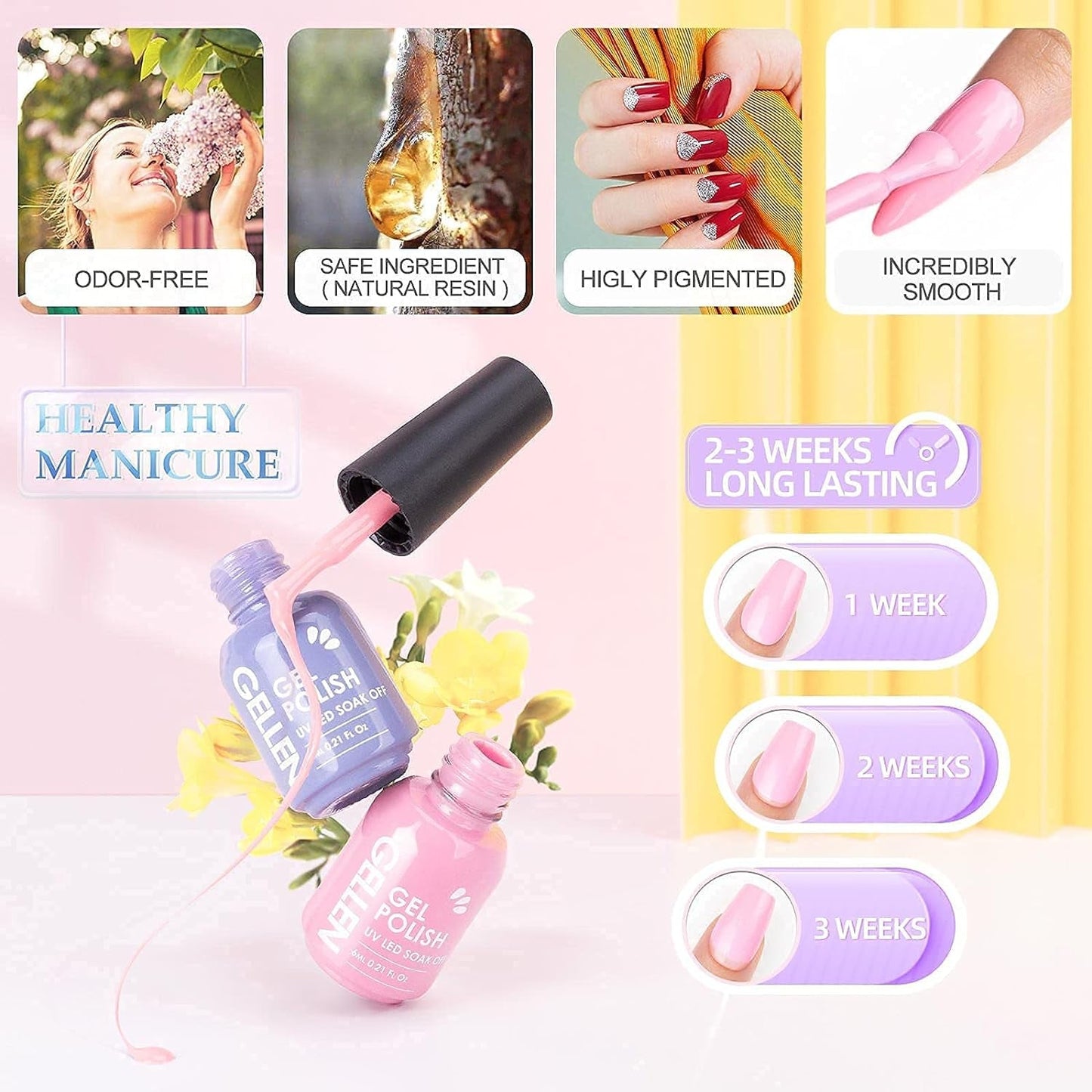 Gel Nail Polish Kit- 16 Colors with Top&Base Coat, Nude Grays Series Pastels Tones Nail Polish Set, Nail Art Design Colors, Home Gel Manicure Kit, Soak off Gel Polish, Gift for Her