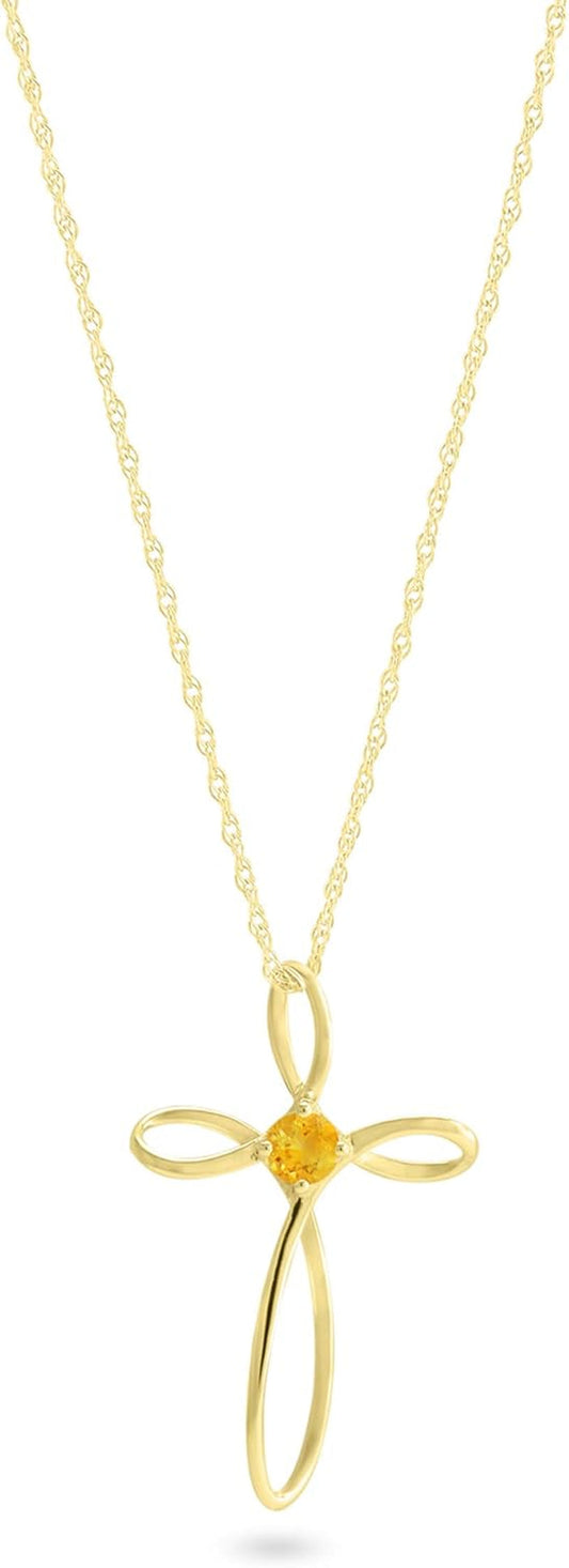 10K Yellow Gold Birthstone Infinity Cross Pendant Necklace for Women, 18" Gold Filled Chain, Hypoallergenic, Gift Ready Packaging