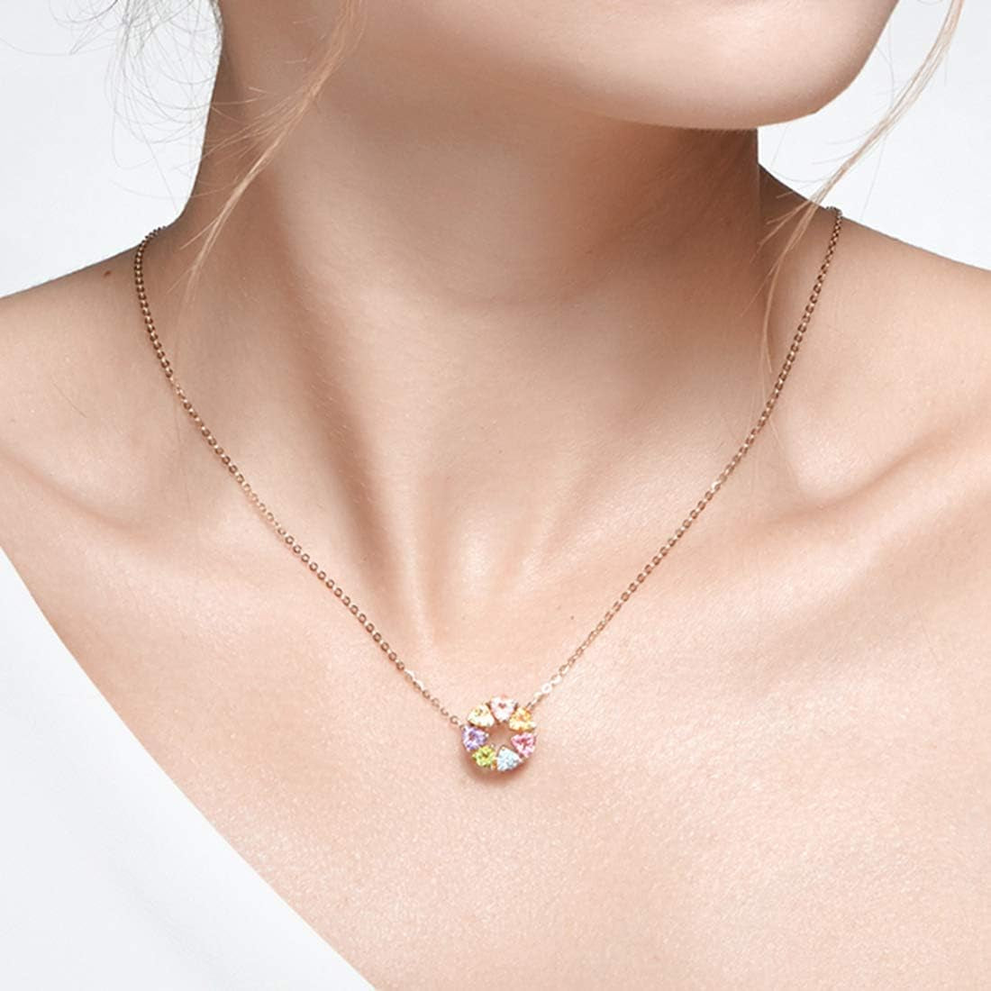14K Solid Yellow Gold 2.1CTTW Pink Tourmaline Peridot Garnet Citrine Topaz Amethyst round Circle Multi Gemstone Pendant Necklace Fine Jewelry Mother'S Day Gift for Women Girls, 16" + 2" Extender