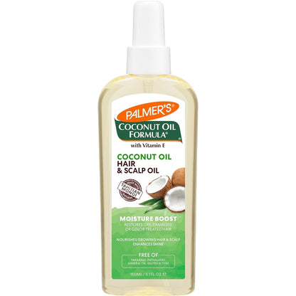 Coconut Oil Moisture Boost, Restorative Hair and Scalp Oil Spray, Lasting Hydration and Shine for Dry or Damaged Hair, Promotes Scalp Health, 5.1 Oz