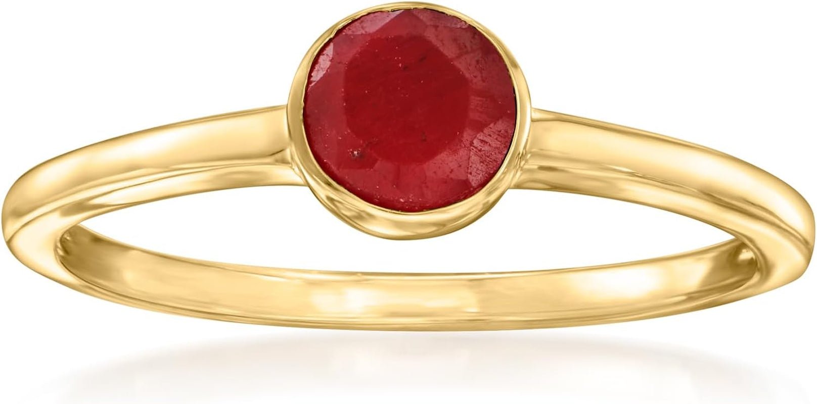 0.70 Carat Bezel - Set Ruby Ring in 18Kt Gold over Sterling. Size 7 - WORLD TIME VISITS