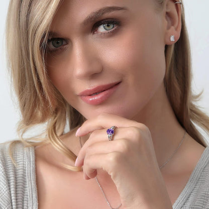 925 Sterling Silver Gemstone Birthstone and Diamond 3 Stone Engagement Ring for Women | Oval 8X6MM | round 2MM | Wedding Engagement Anniversary Promise Ring | Sizes 5-9