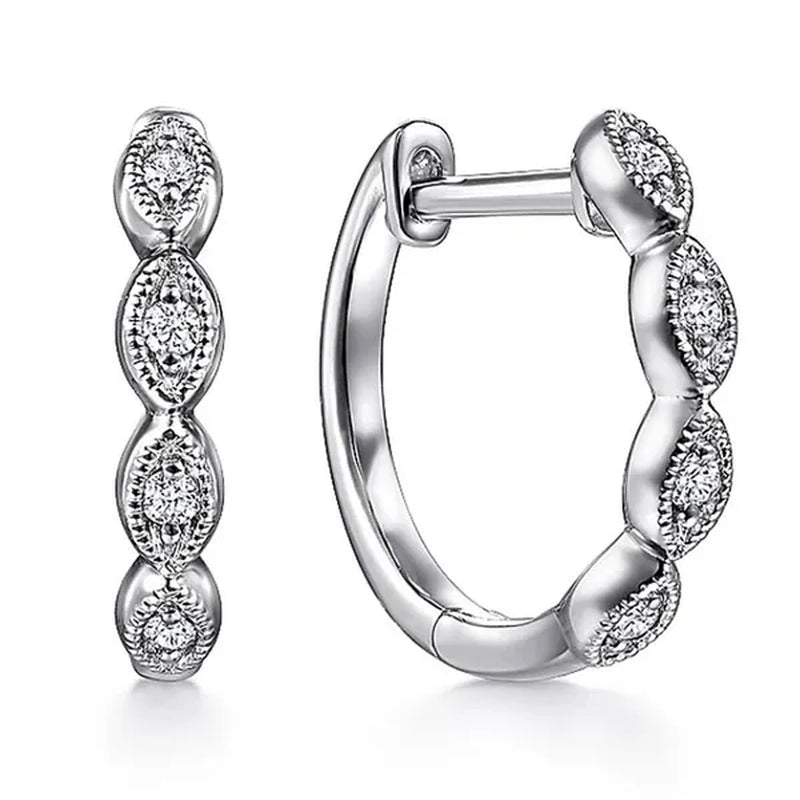 Trendy 925 Sterling Silver Diamond Hoop Earrings for Women Bridal Wedding Earrings Jewelry Gift